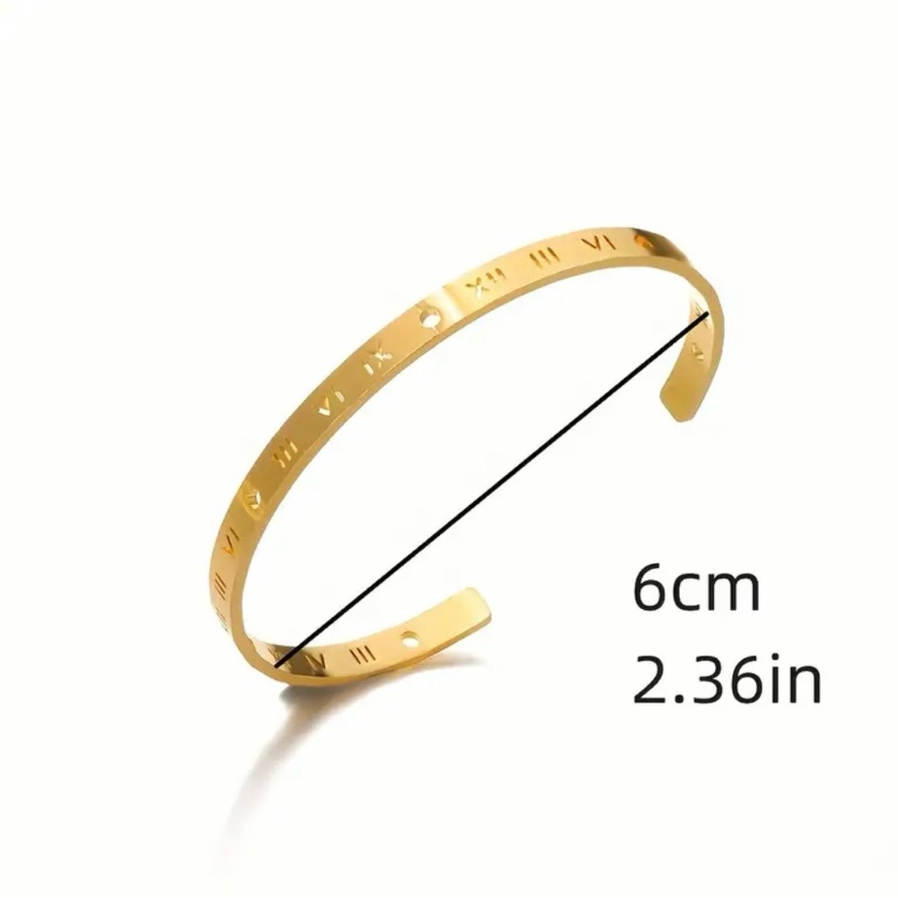 Gold tone Roman Numeral Bangle/cuff Bracelet - Picture 2 of 6